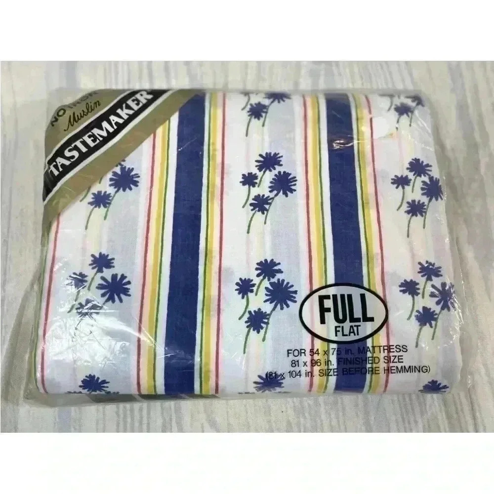 Vintage 70's Tastemaker No Iron Muslin Full Flat Bedsheet Floral NEW 54 x‎ 75